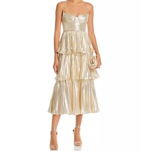 Self-Portrait - Tiered metallic midi dress - Size 4